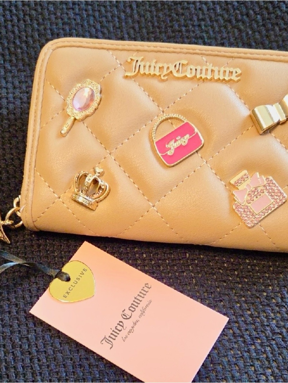 Juicy Couture Tan Quilted Wallet with Fun Charms